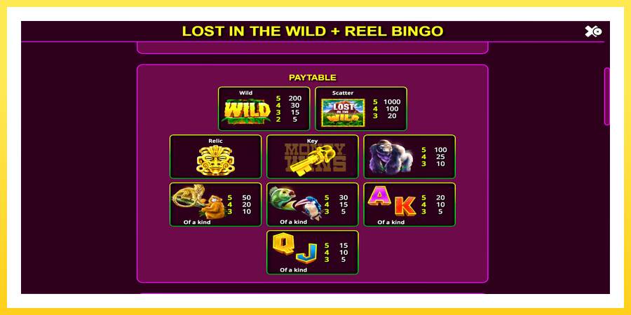 Slika 6 igralni avtomat Lost in the Wild with Reel Bingo