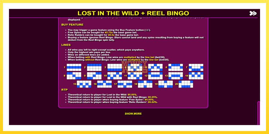 Slika 7 igralni avtomat Lost in the Wild with Reel Bingo