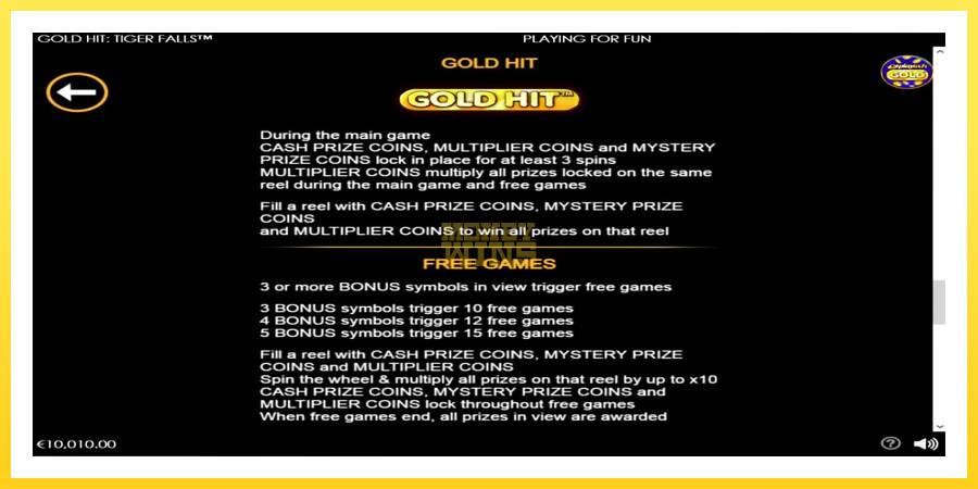 Slika 6 igralni avtomat Gold Hit: Tiger Falls