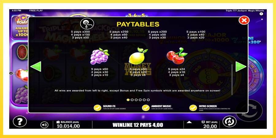 Slika 6 igralni avtomat Triple 777 Jackpot Magic Wheels