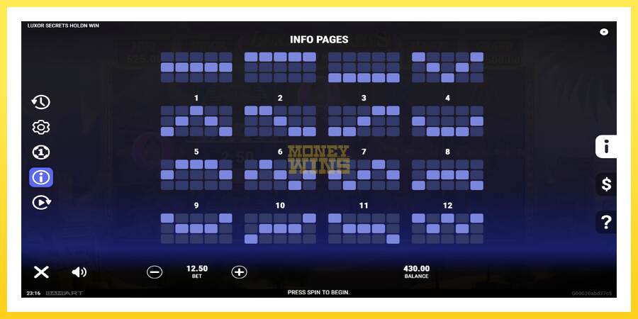 Slika 7 igralni avtomat Luxor Secrets Holdn Win