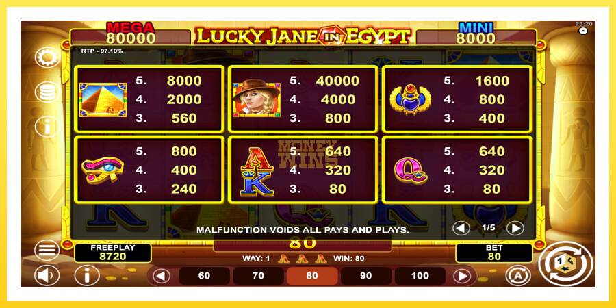 Slika 5 igralni avtomat Lucky Jane in Egypt Hold & Win