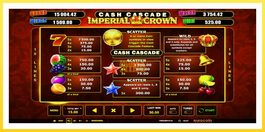 Slika 5 igralni avtomat Cash Cascade Imperial Crown