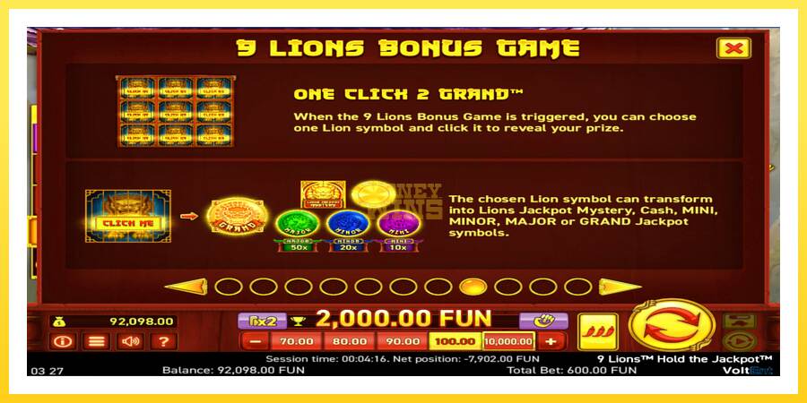 Slika 3 igralni avtomat 9 Lions: Hold The Jackpot