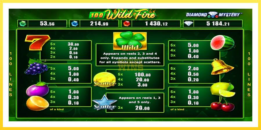 Slika 4 igralni avtomat Diamond Mystery 100 Wild Fire