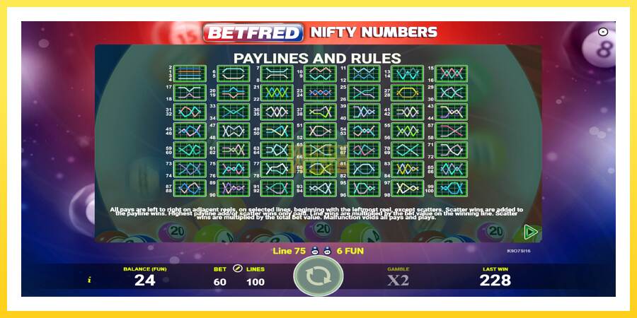 Slika 7 igralni avtomat Betfred Nifty Numbers