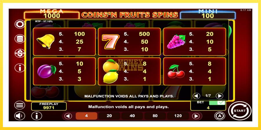 Slika 5 igralni avtomat Coinsn Fruits Spins