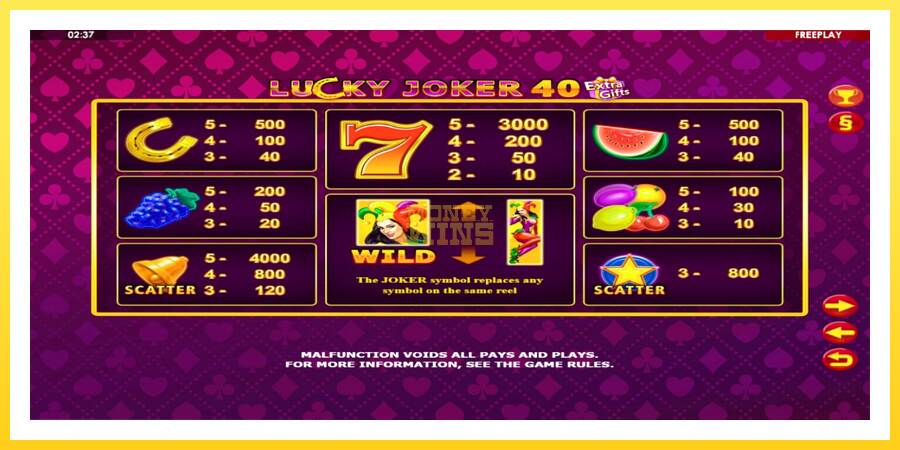 Slika 4 igralni avtomat Lucky Joker 40 Extra Gifts