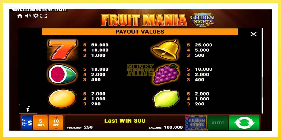 Slika 7 igralni avtomat Fruit Mania Golden Nights