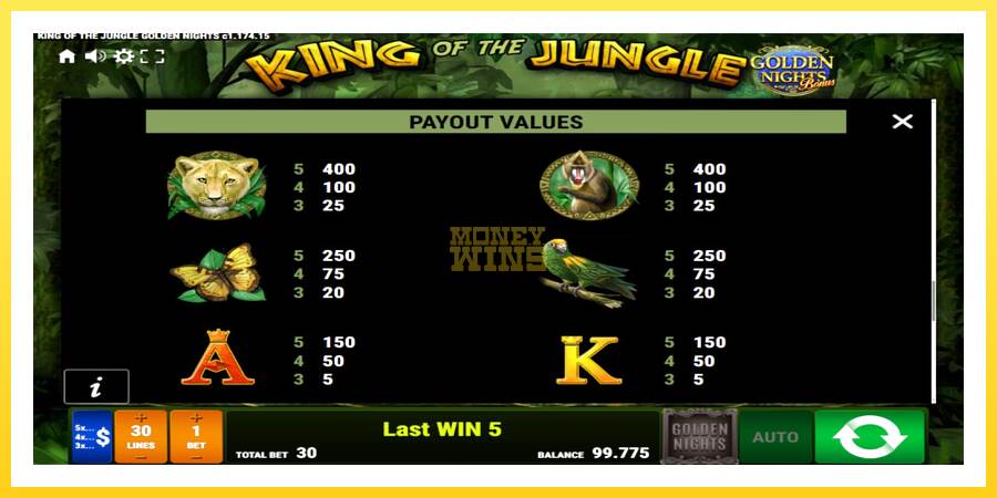 Slika 7 igralni avtomat King of the Jungle Golden Nights