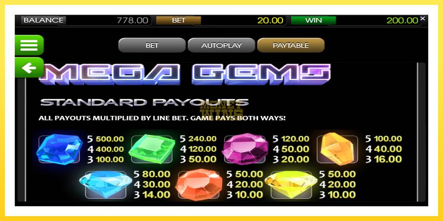 Slika 5 igralni avtomat Mega Gems