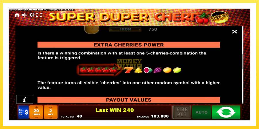 Slika 5 igralni avtomat Super Duper Cherry Red Hot Firepot