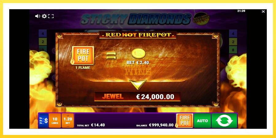 Slika 4 igralni avtomat Sticky Diamonds Red Hot Firepot