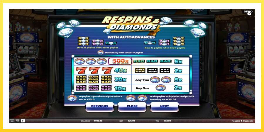 Slika 5 igralni avtomat Respins Diamonds