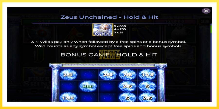 Slika 4 igralni avtomat Zeus Unchained - Hold & Hit