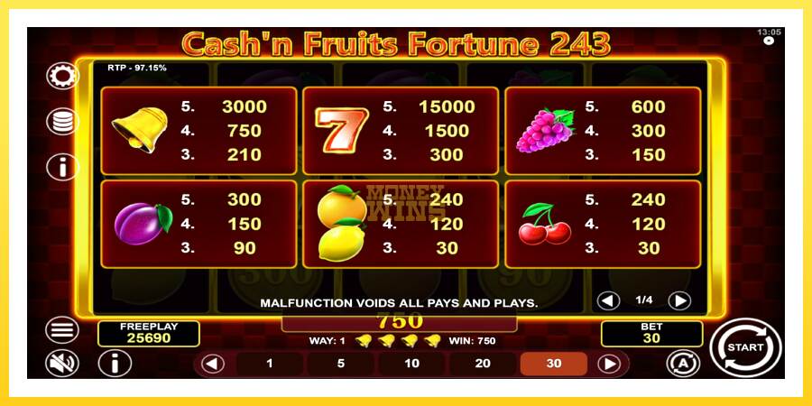 Slika 6 igralni avtomat Cashn Fruits Fortune 243