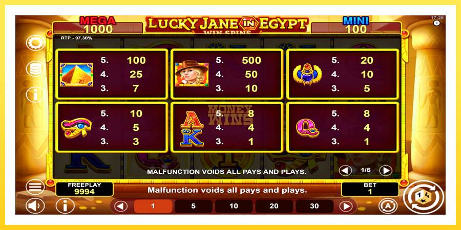 Slika 6 igralni avtomat Lucky Jane in Egypt Win Spins